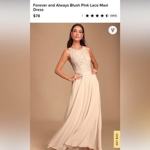 NWT Lulu’s Forever and Always Blush Pink Lace Maxi Dress| size XL